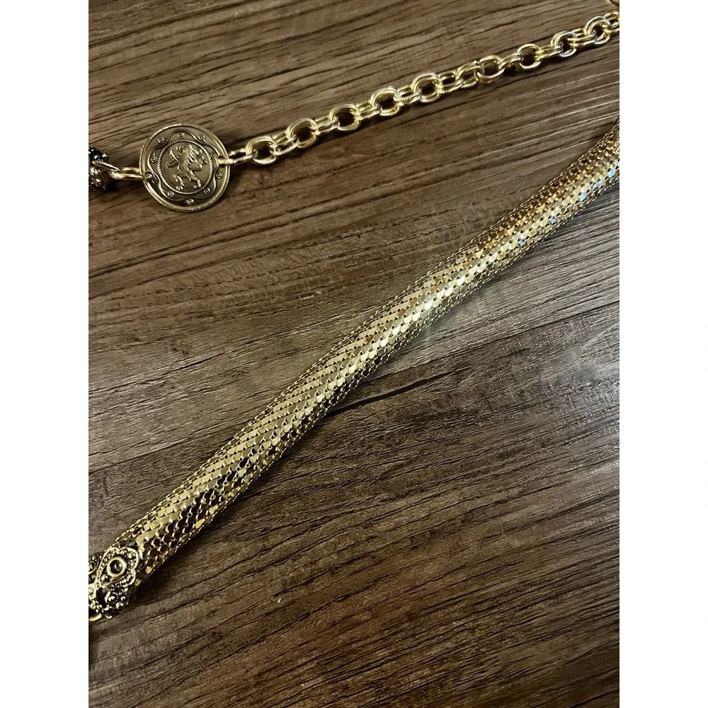 Whiting & Davis Dragonscale Snake Mesh Long Necklace Belt Vintage French Coins